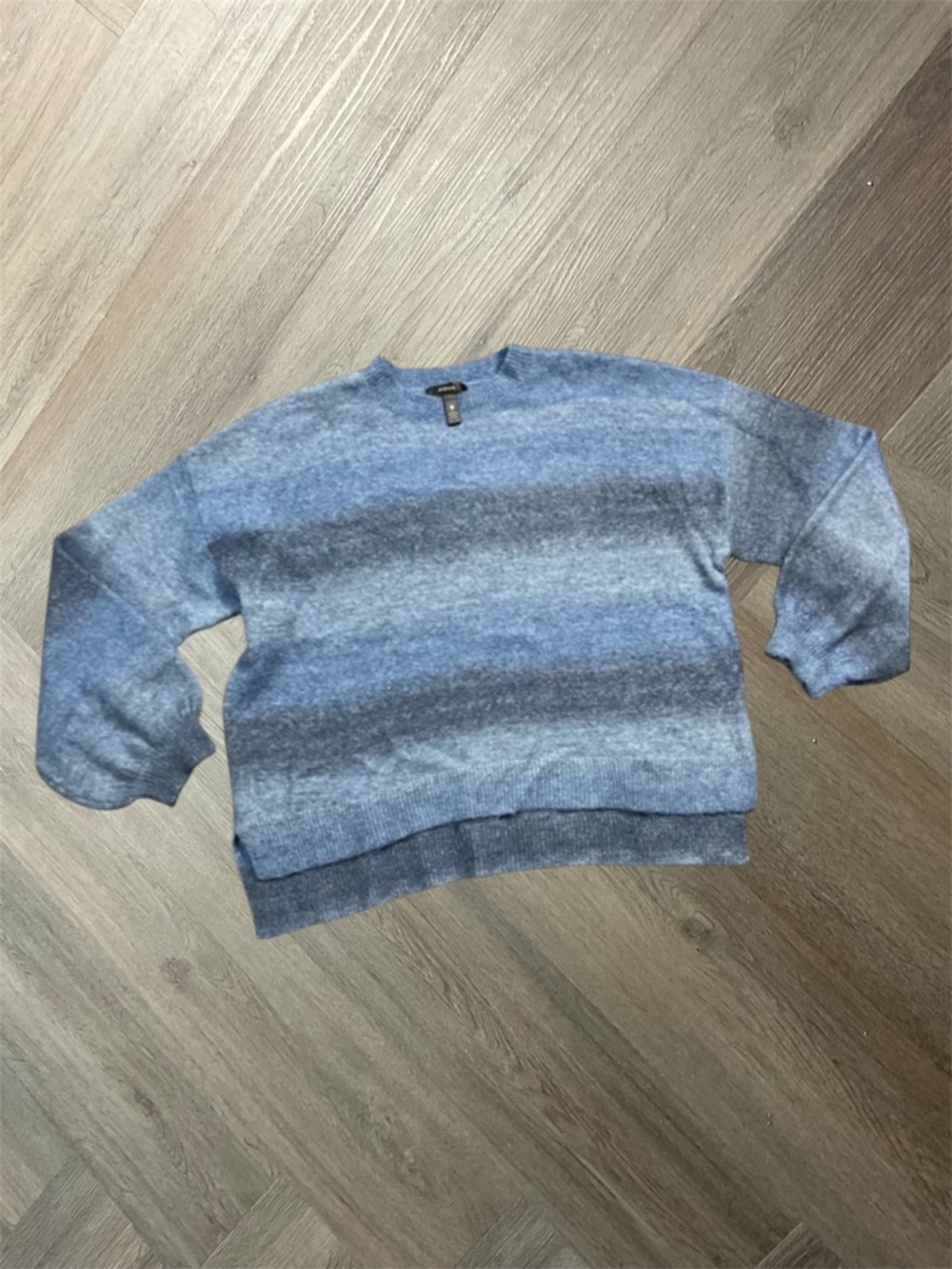 AQUA Ombre Striped Crew Neck Balloon‎ Sleeve Sweater Womens Small Preppy Classic